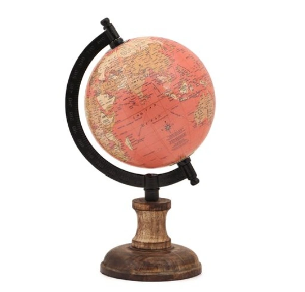  Balliatic Educational World 5 inch Globe with Wooden Stand -  Red,  Terrestrial